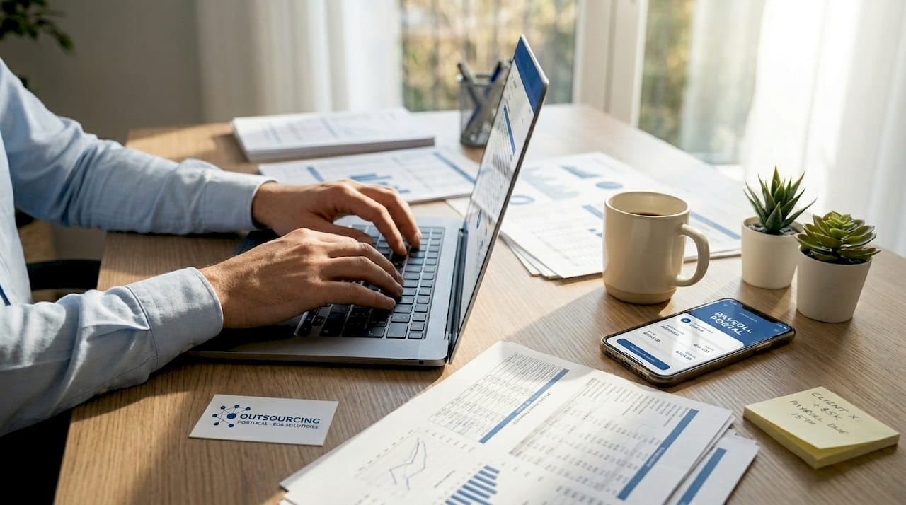 Manager working on payroll and localization financial data