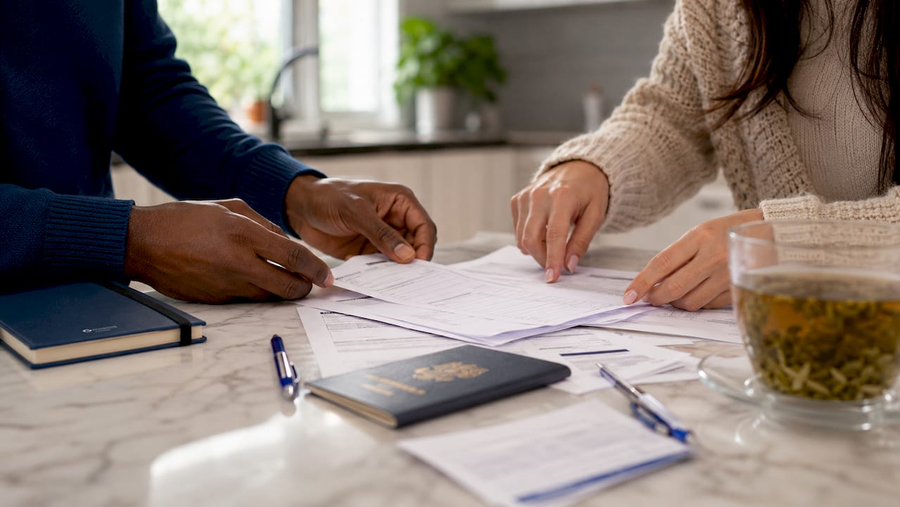 Hands sorting settlement and immigration papers