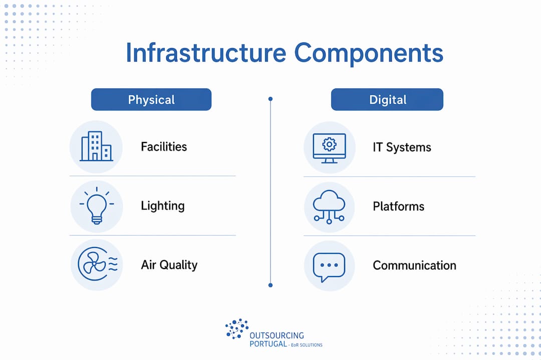 Infographic showing workplace infrastructure components