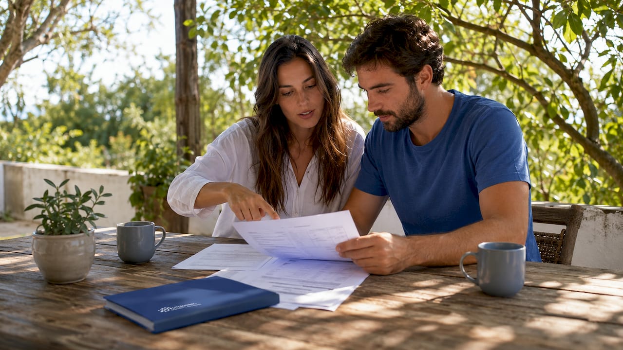 Couple reviewing maternity leave documents
