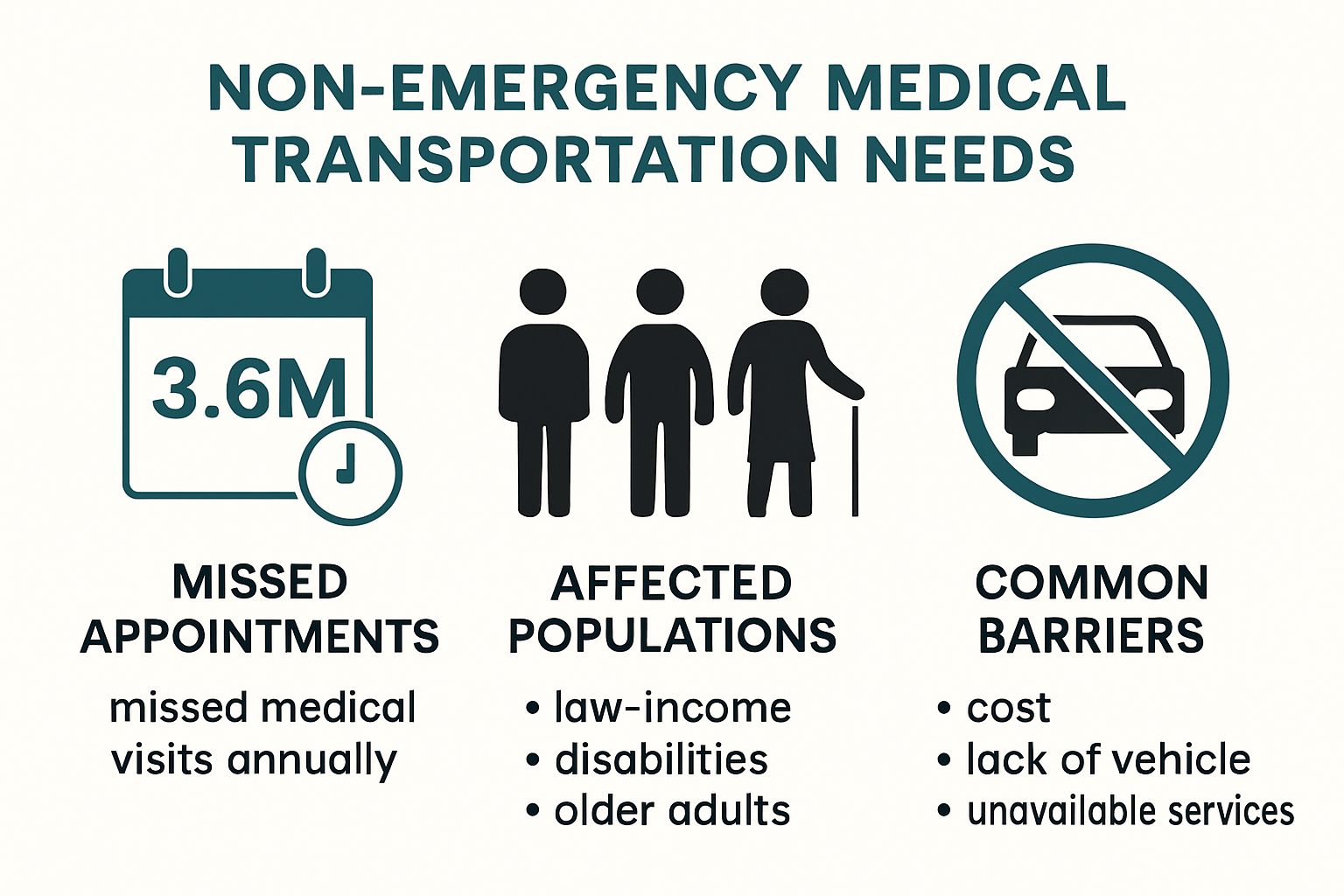 Infographic on non-emergency medical transportation needs and barriers in the US