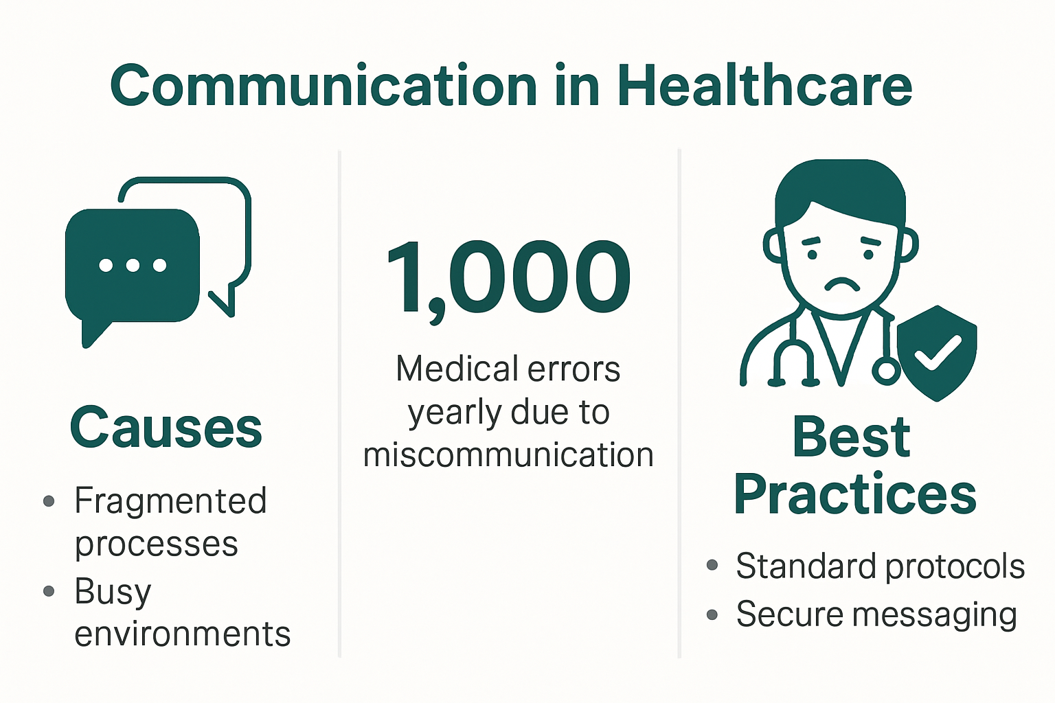 Infographic on causes and impact of healthcare miscommunication and solutions