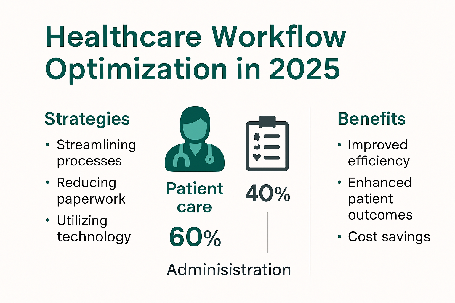 Healthcare workflow optimization strategies comparison infographic