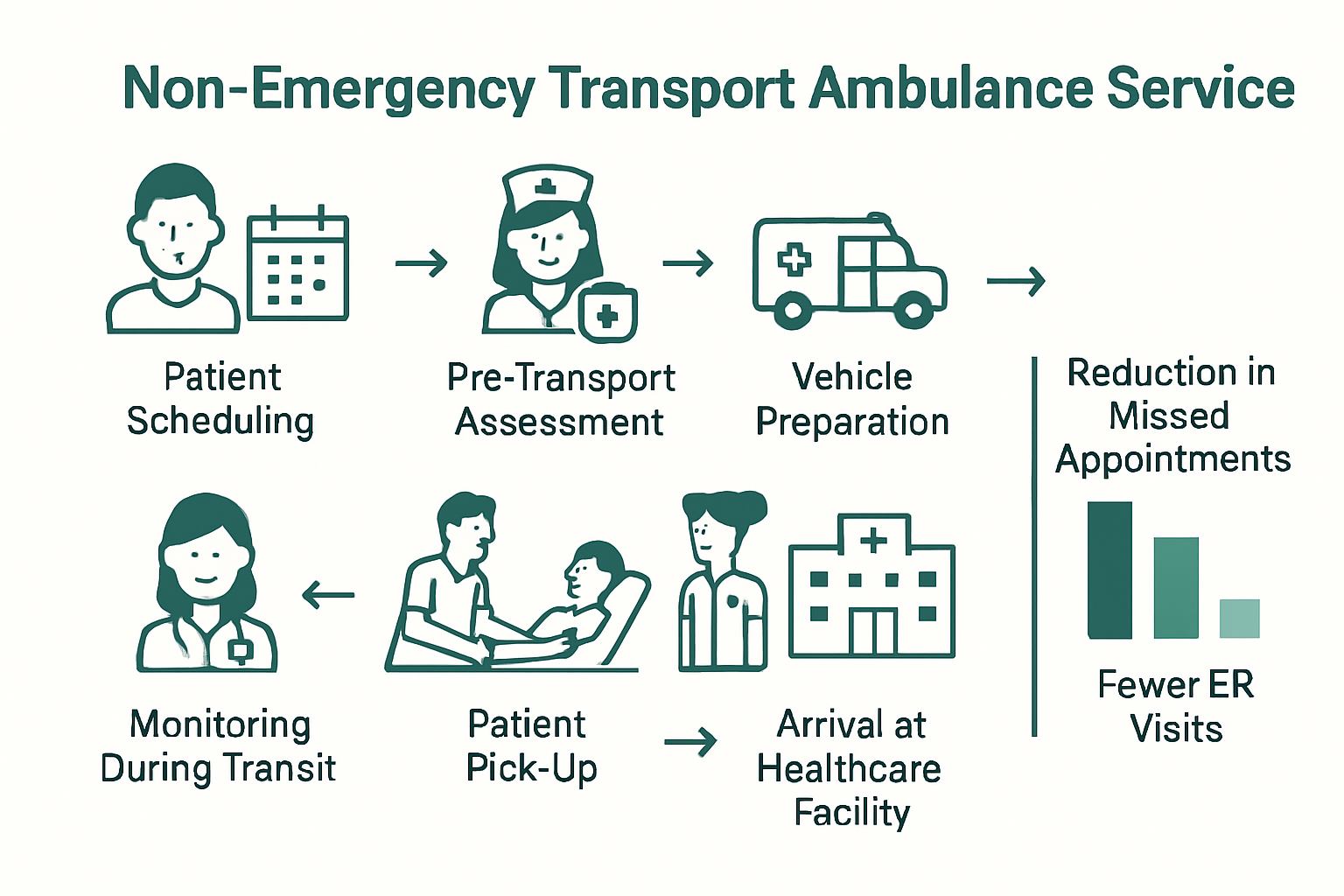 Infographic of non emergency transport ambulance process from booking to arrival