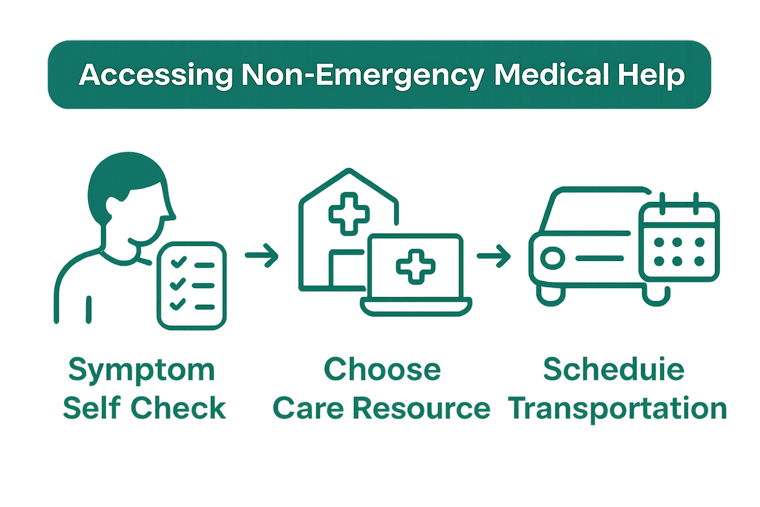 Three-step infographic for accessing non-emergency medical help