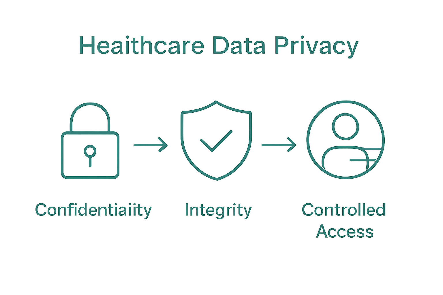 Three icons show confidentiality, integrity, and access in healthcare.