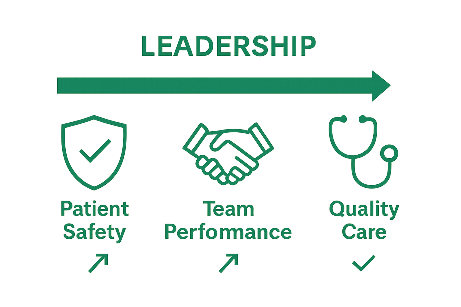 Infographic showing patient safety, team performance, and quality care icons