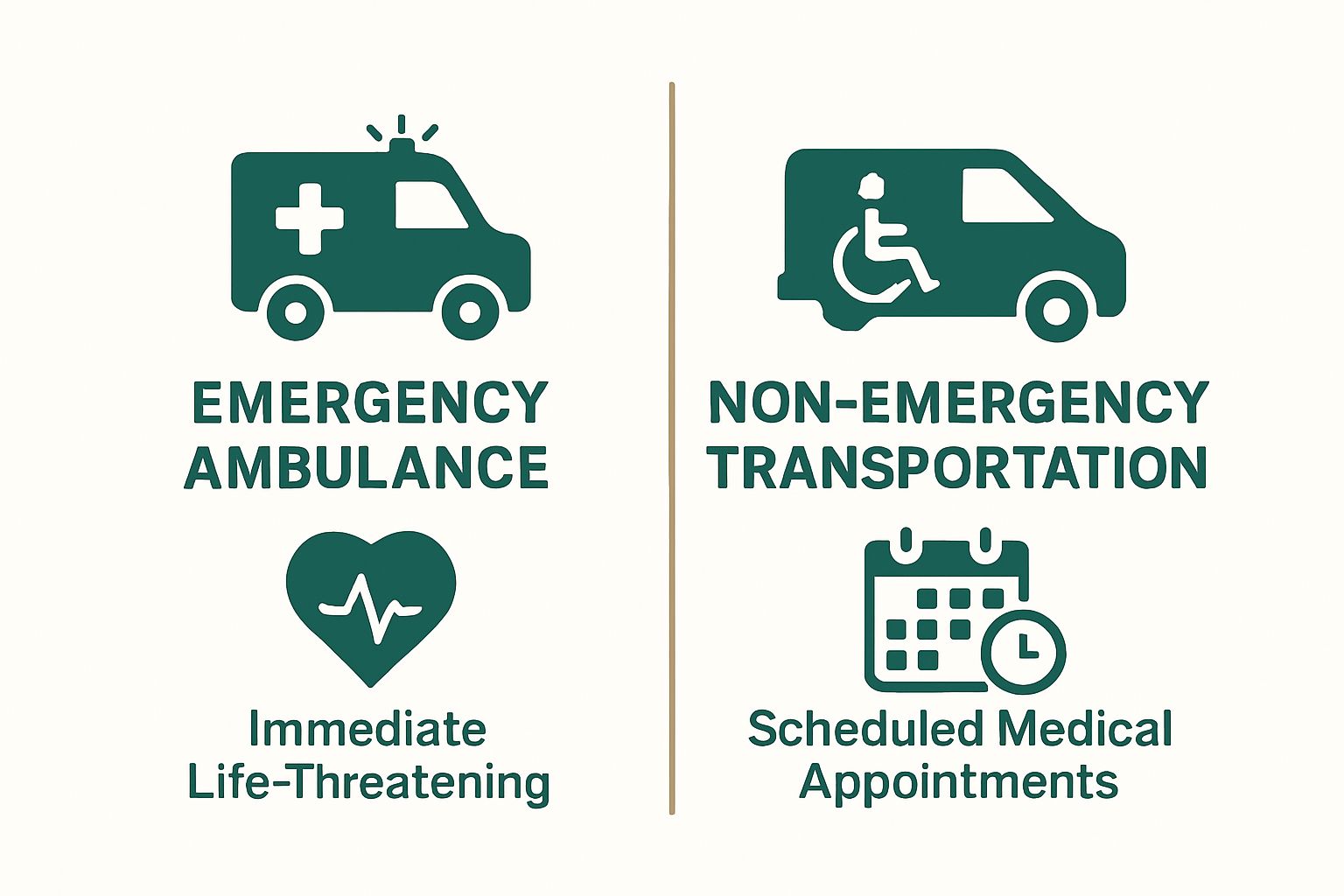 Infographic comparing emergency and non-emergency medical transportation