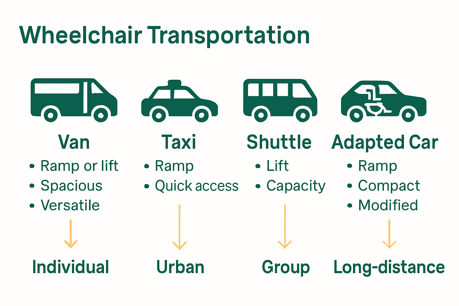 Infographic comparing types of wheelchair transportation vehicles and their uses