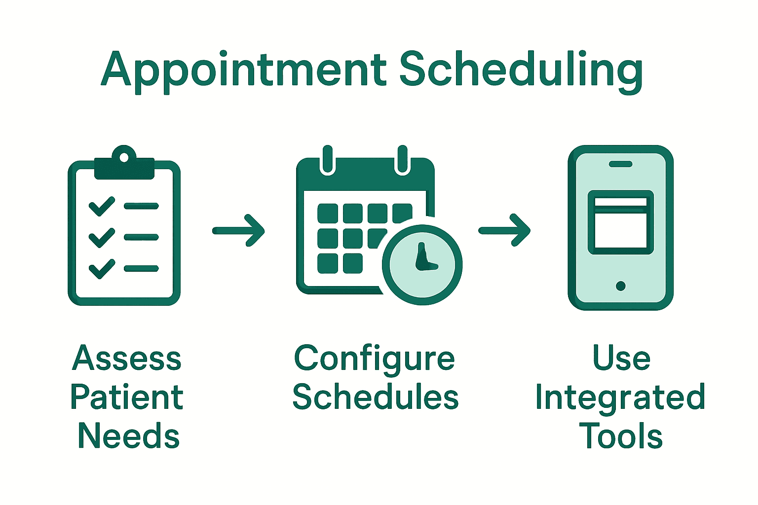 Infographic streamlining healthcare scheduling process in three key steps.