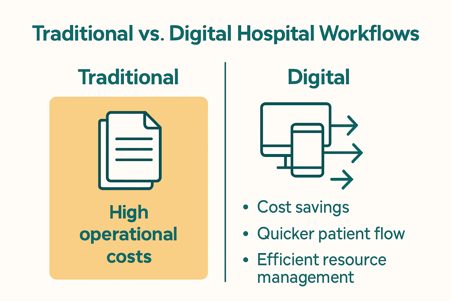 Infographic showing comparison between manual and digital hospital workflows.