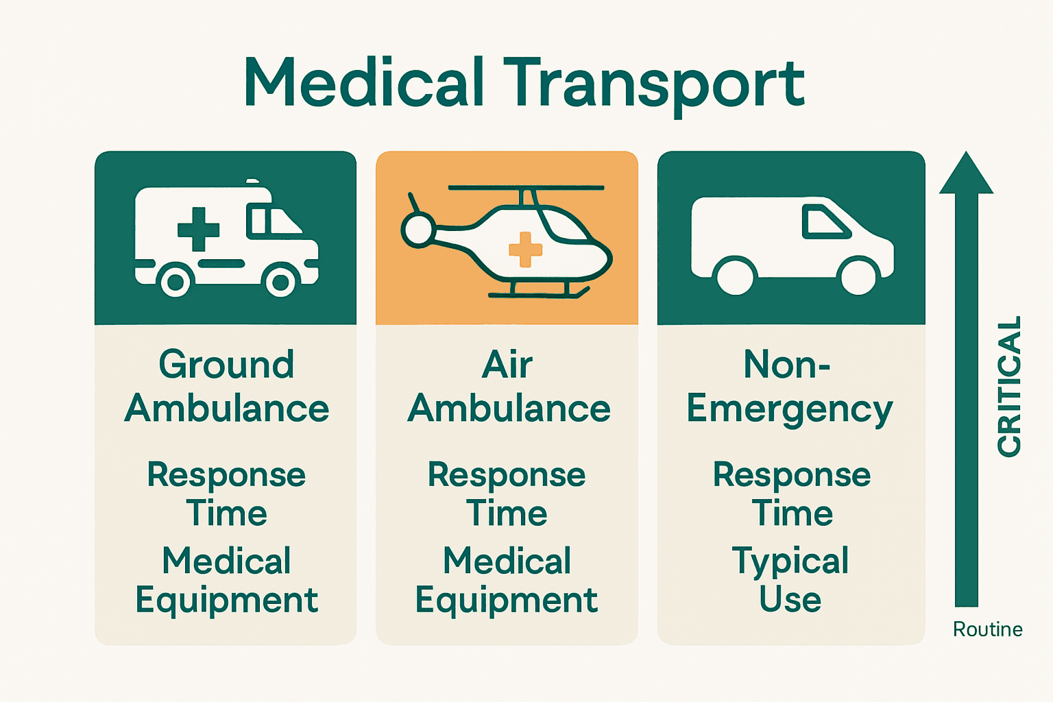 Infographic comparing ground, air, and non-emergency medical transport services.