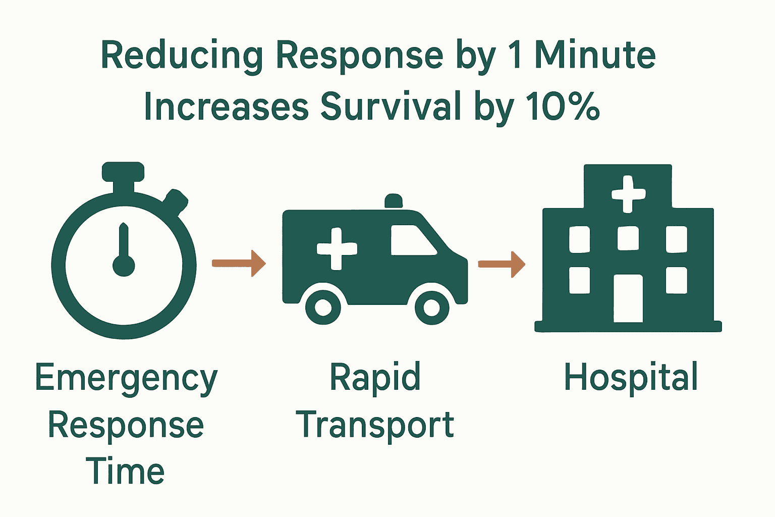 Infographic comparing emergency response time, ambulance transport, and patient survival rates.