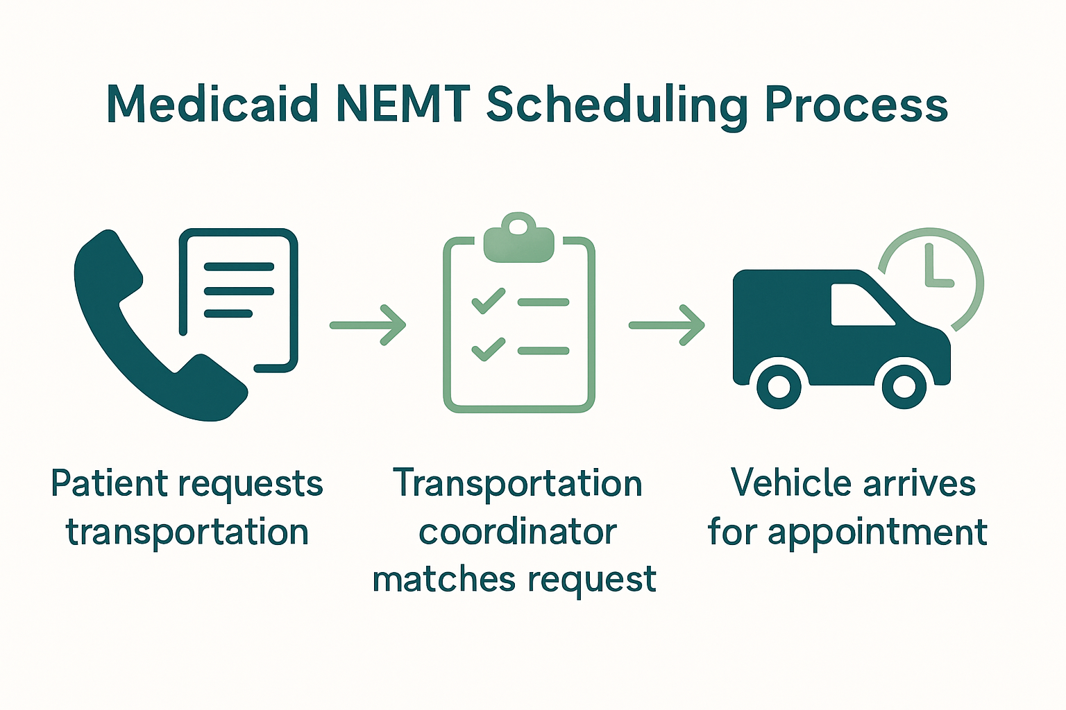 Three-step infographic for NEMT scheduling