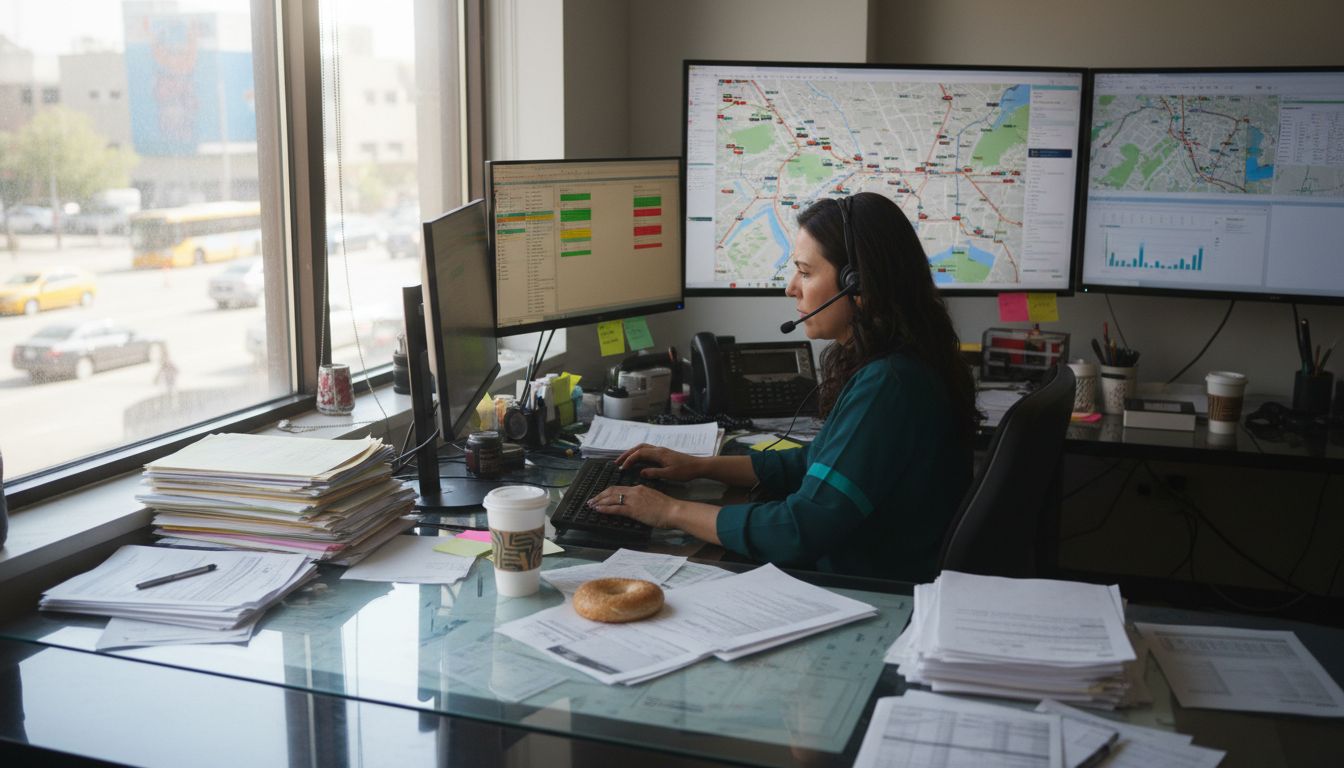 Dispatcher coordinating wheelchair transport logistics