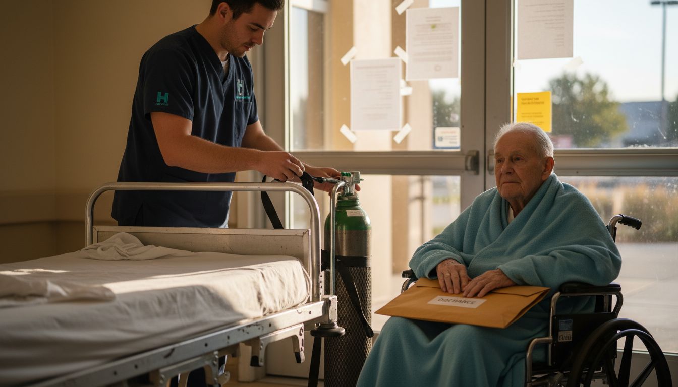Hospital orderly preparing patient equipment for discharge