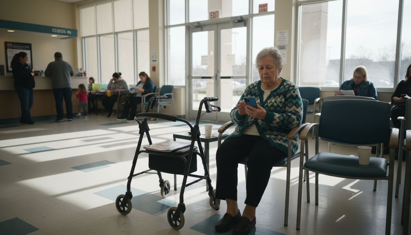 Senior woman waiting for medical transport