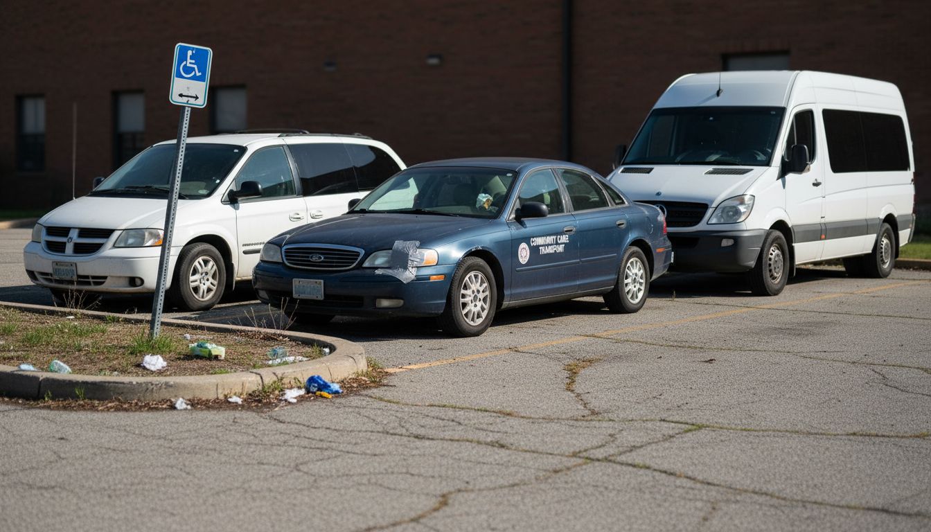 Multiple medical transport vehicles parked together