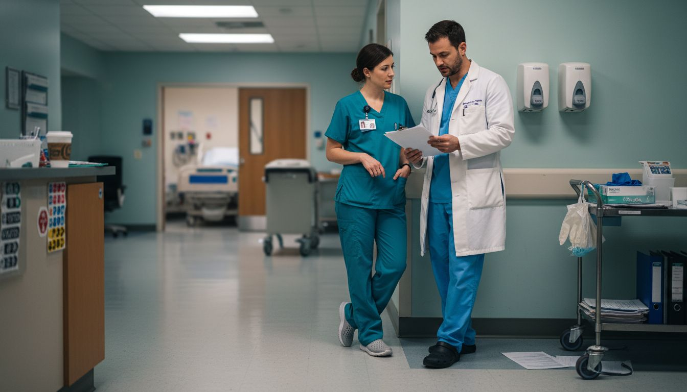Nurse and doctor discussing patient care