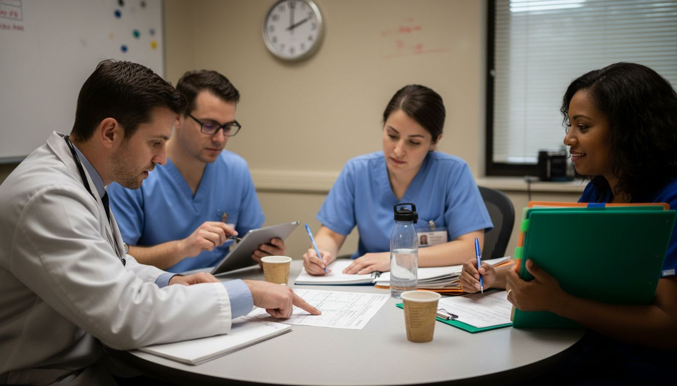 Healthcare team reviews patient chart together
