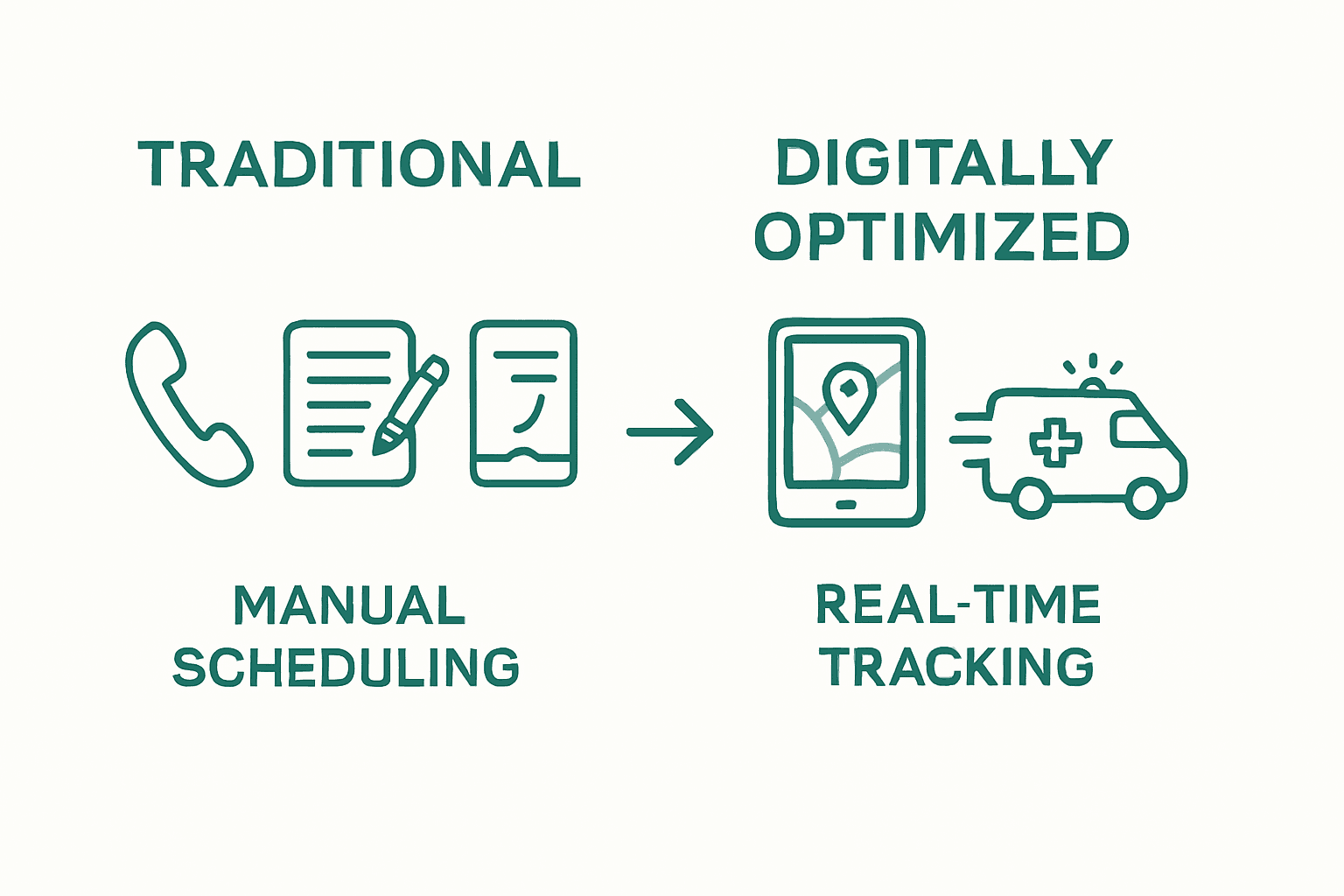 Infographic comparing manual and digital patient transport
