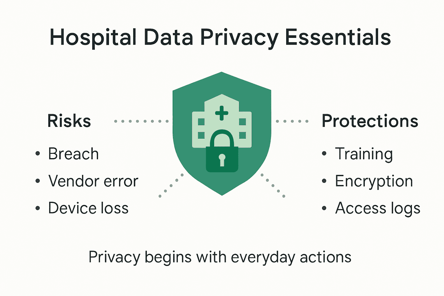 Infographic showing hospital data privacy risks and protections