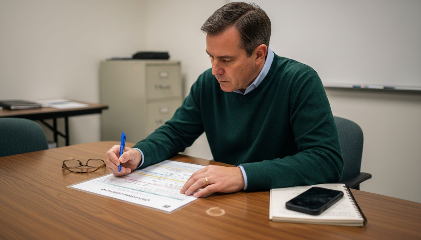 Clinic manager reviewing workflow chart