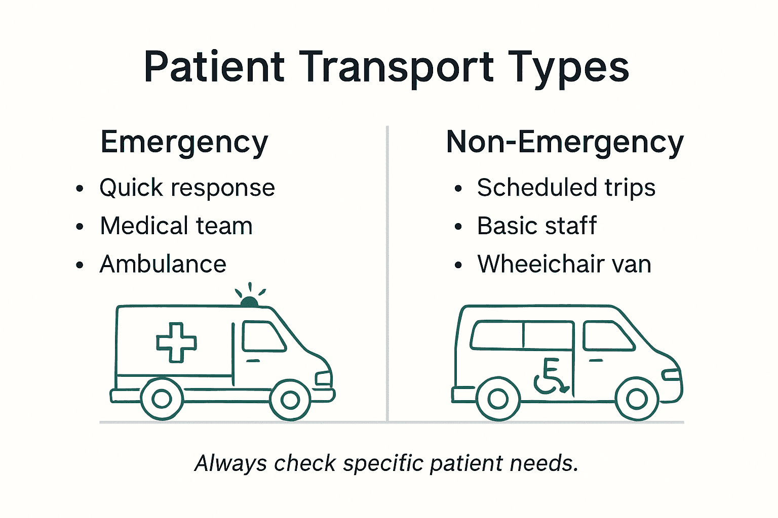 Infographic comparing types of patient transport