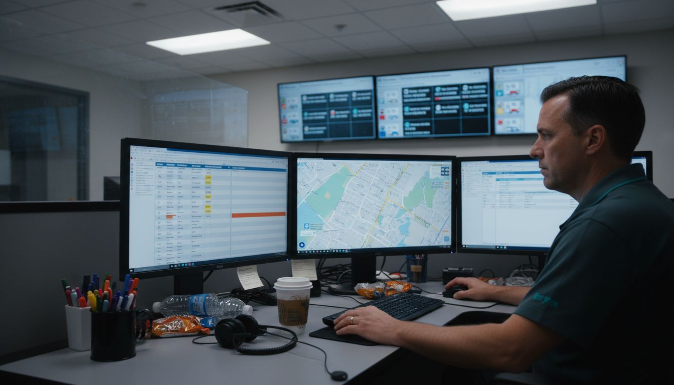 Dispatcher managing medical transport scheduling system