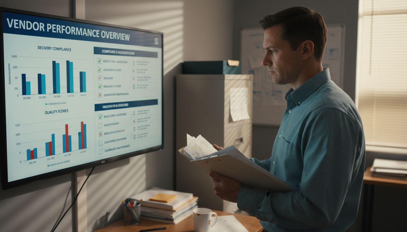 Hospital manager reviews vendor dashboard display