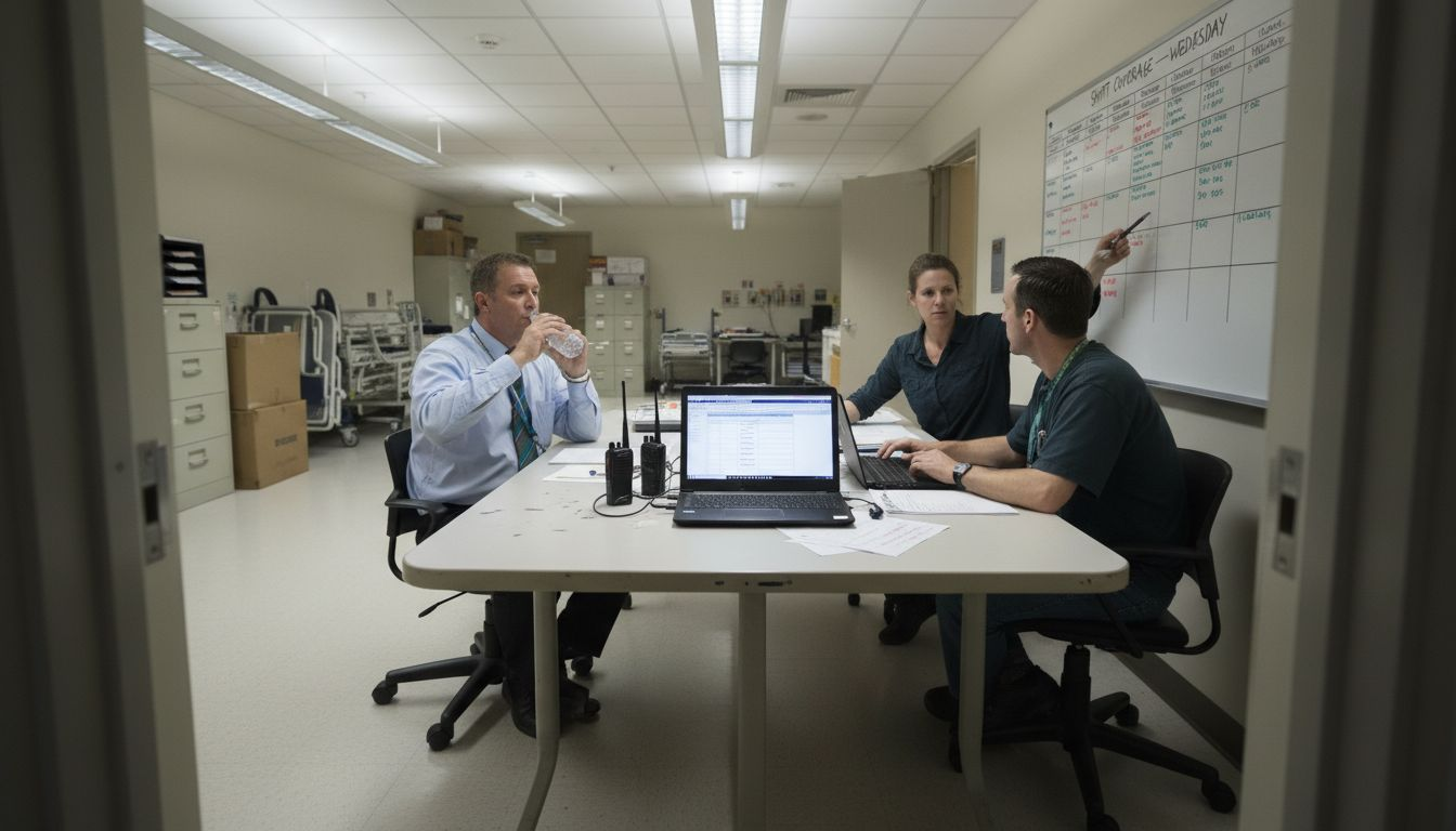 Hospital logistics staff meeting about patient flow