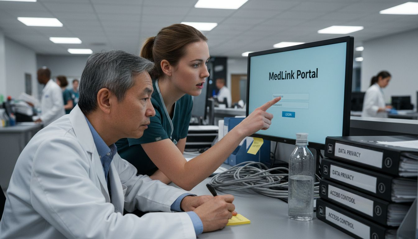 Staff using digital tools at hospital workstation