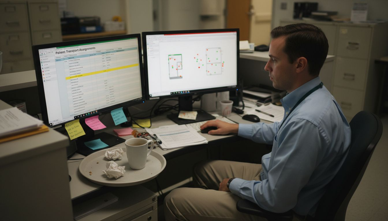 Coordinator reviewing automated transport scheduling