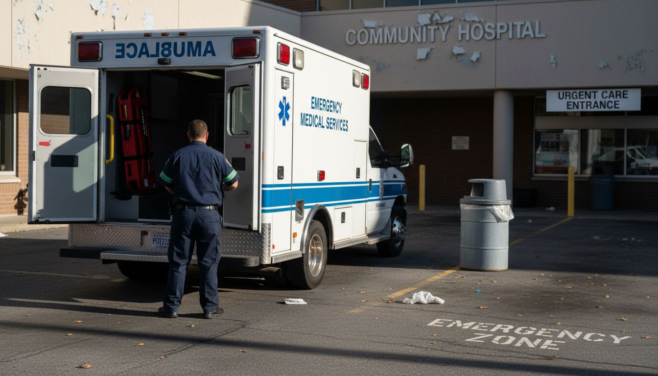 Paramedic closing ambulance doors after patient transport