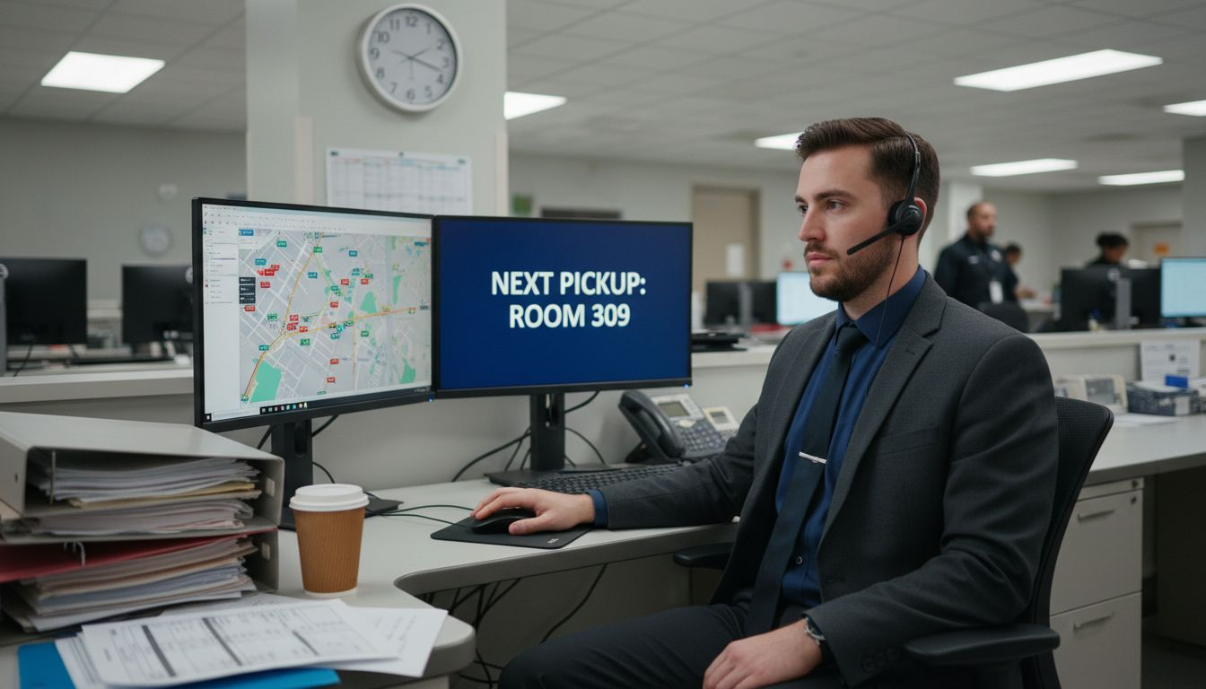 Manager tracks patient transport on monitors