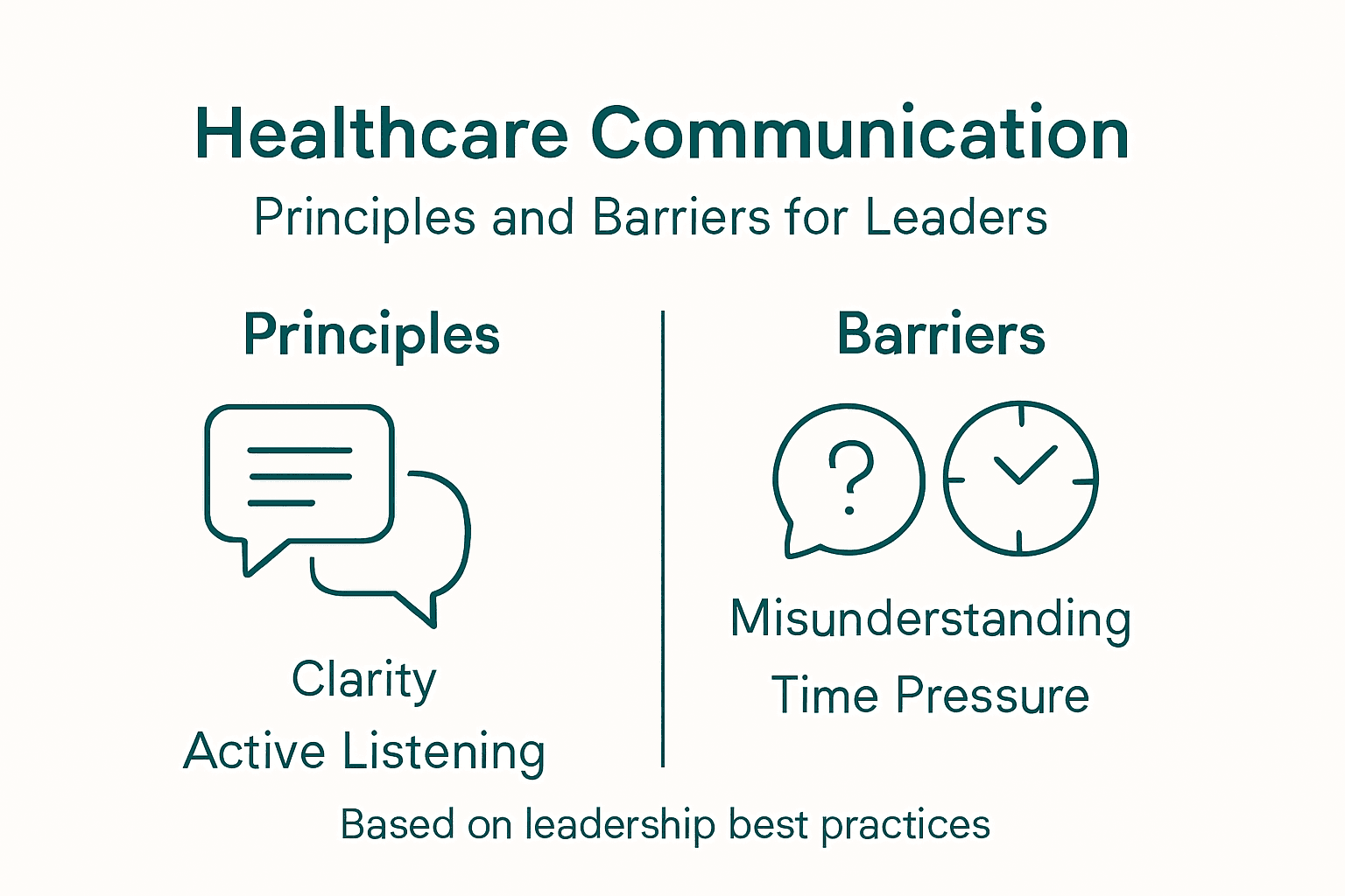 Infographic showing healthcare communication principles and barriers