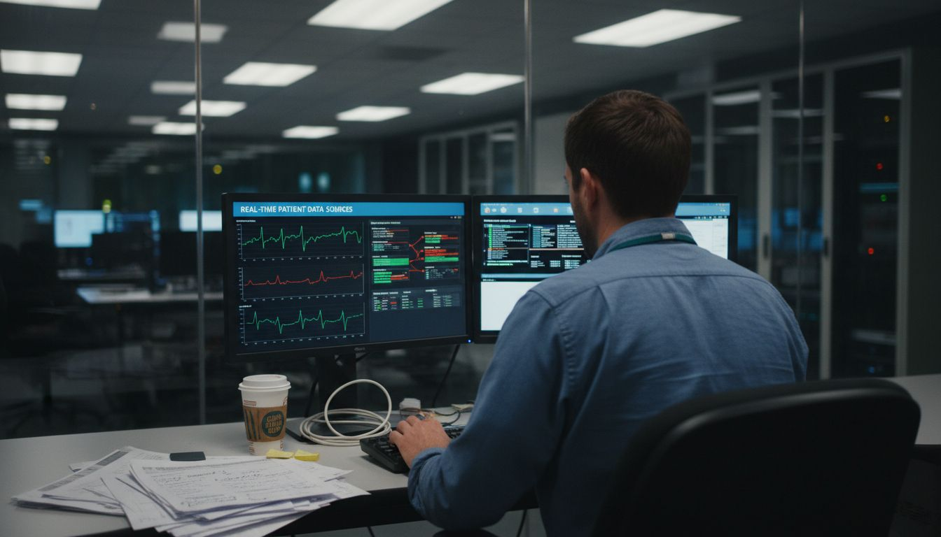 IT manager with real-time hospital data dashboard
