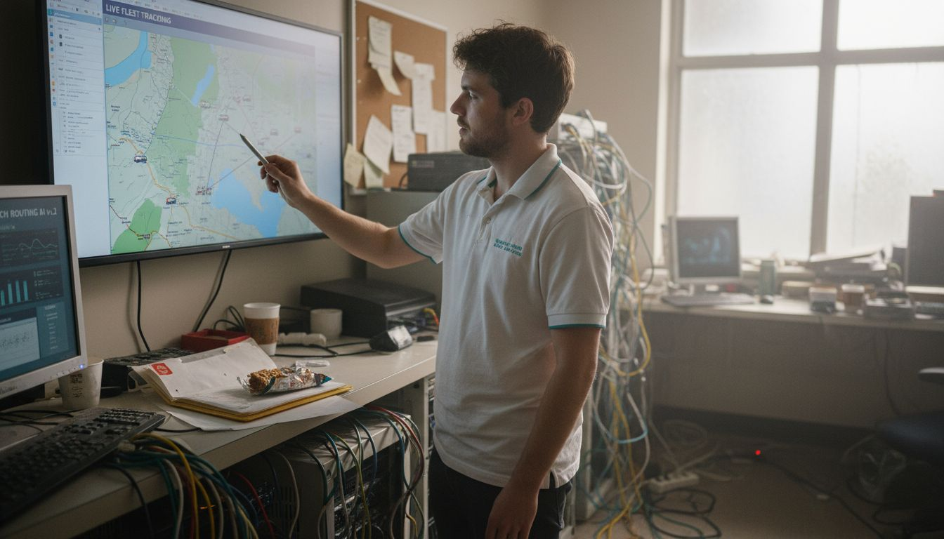 Technician monitoring medical transport software