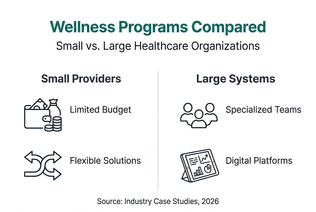 Infographic comparing wellness in small and large hospitals