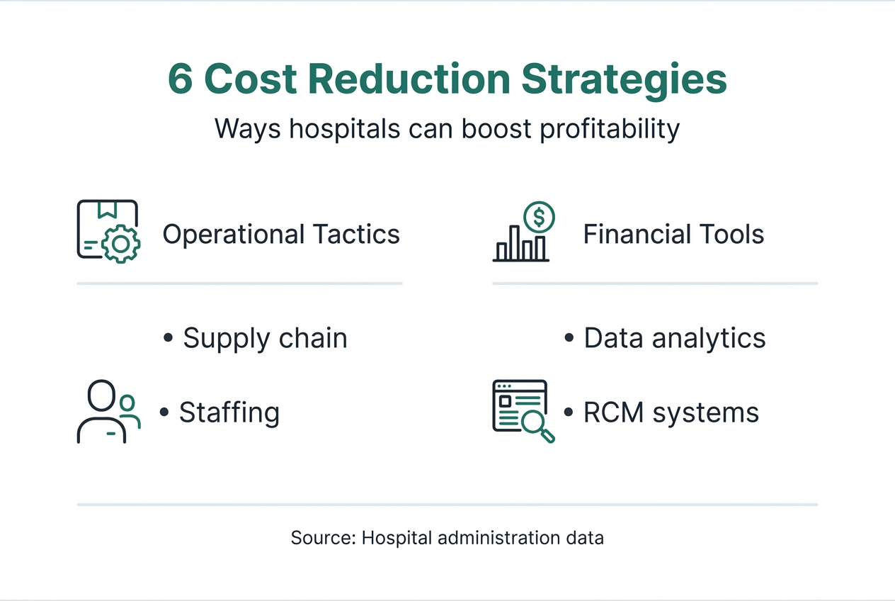 Infographic of six hospital cost reduction strategies
