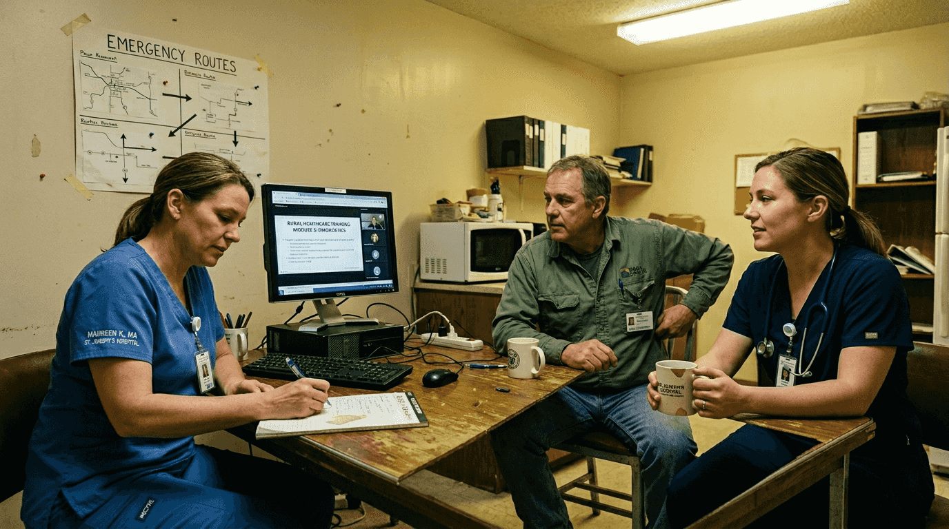 Healthcare staff taking notes during tech training