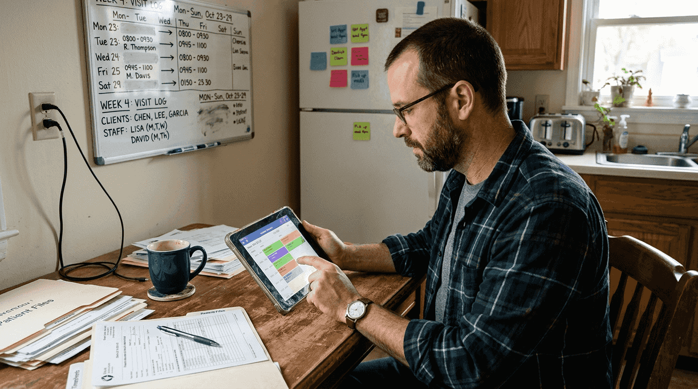 Administrator reviews home health scheduling app