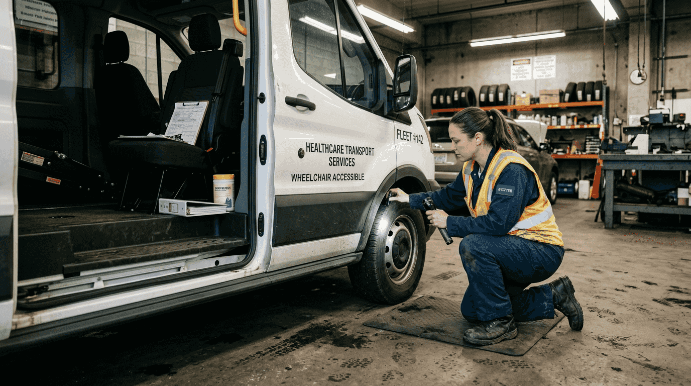 Compliance officer inspecting medical van