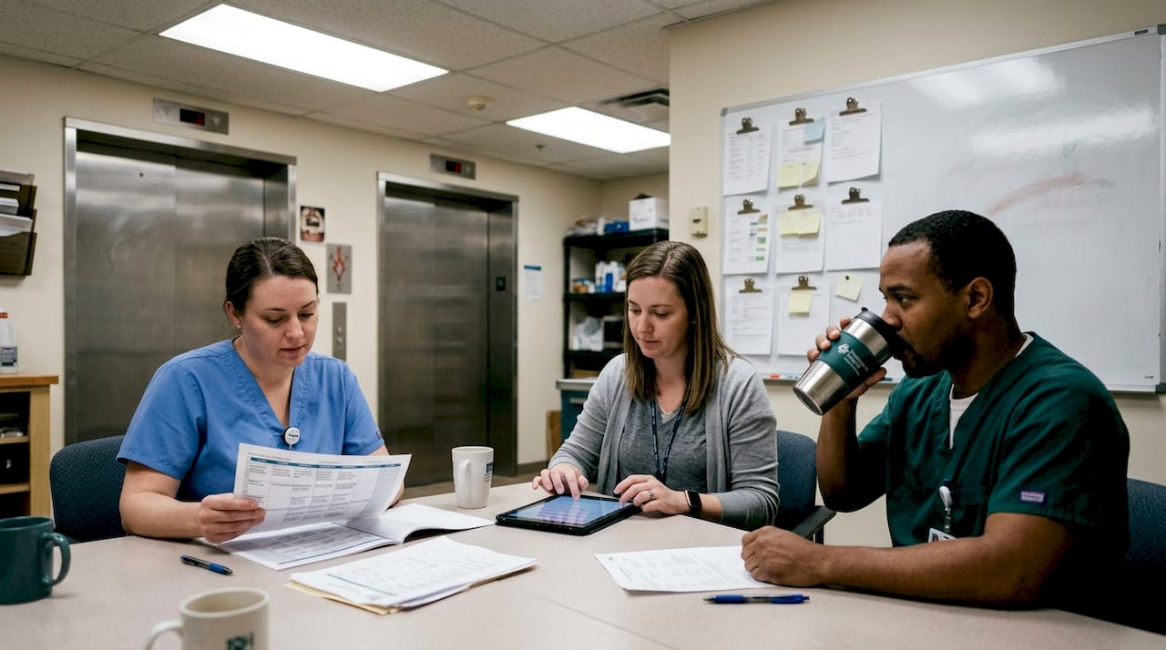 Hospital team reviews transport schedule together