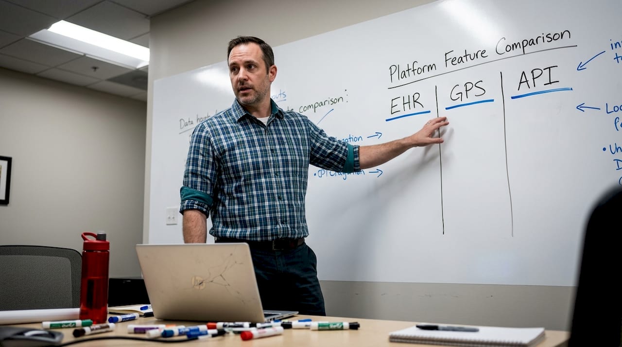 Healthcare analyst comparing app platform features