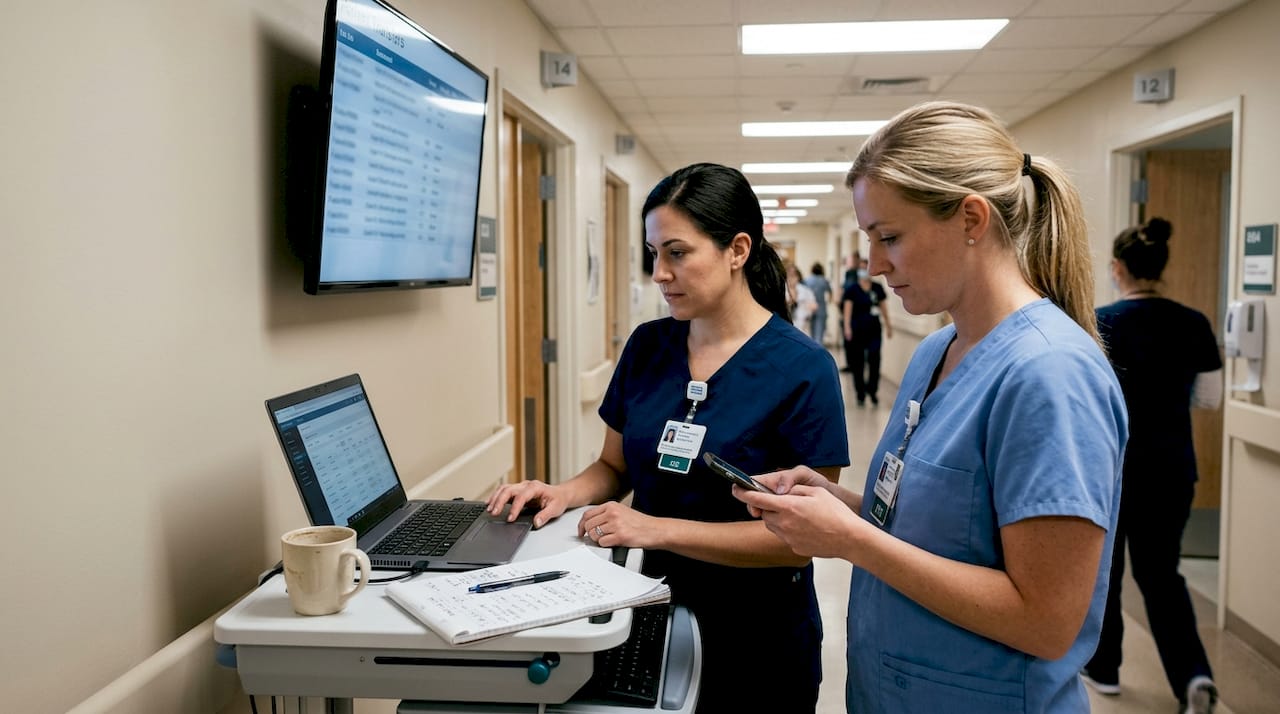 Staff coordinating hospital patient logistics