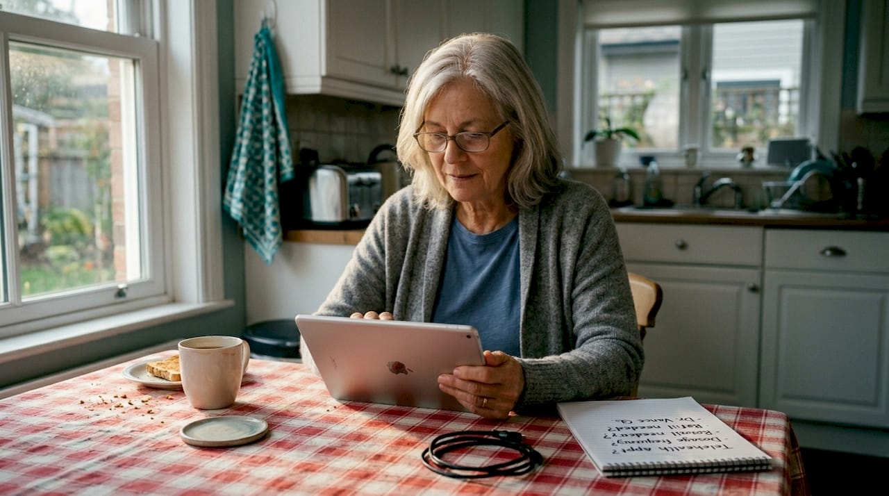 Patient scheduling telehealth visit at kitchen table