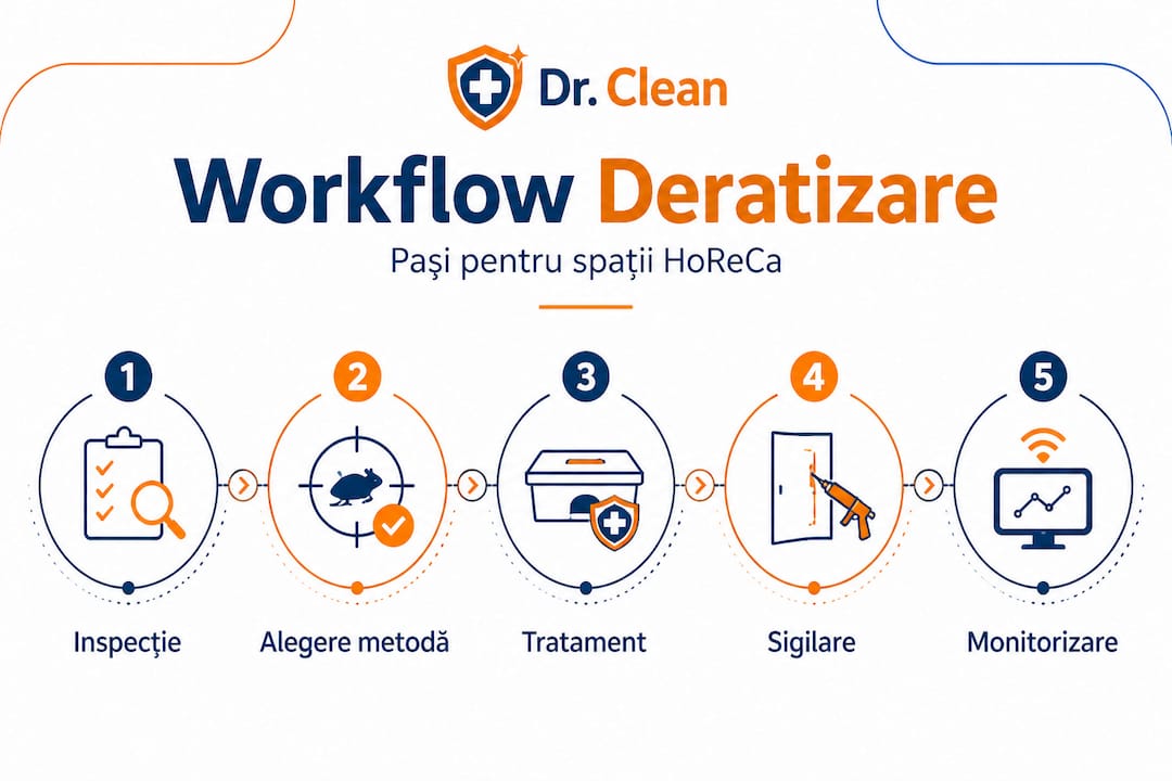Prezentare grafică a pașilor de deratizare într-un spațiu HoReCa