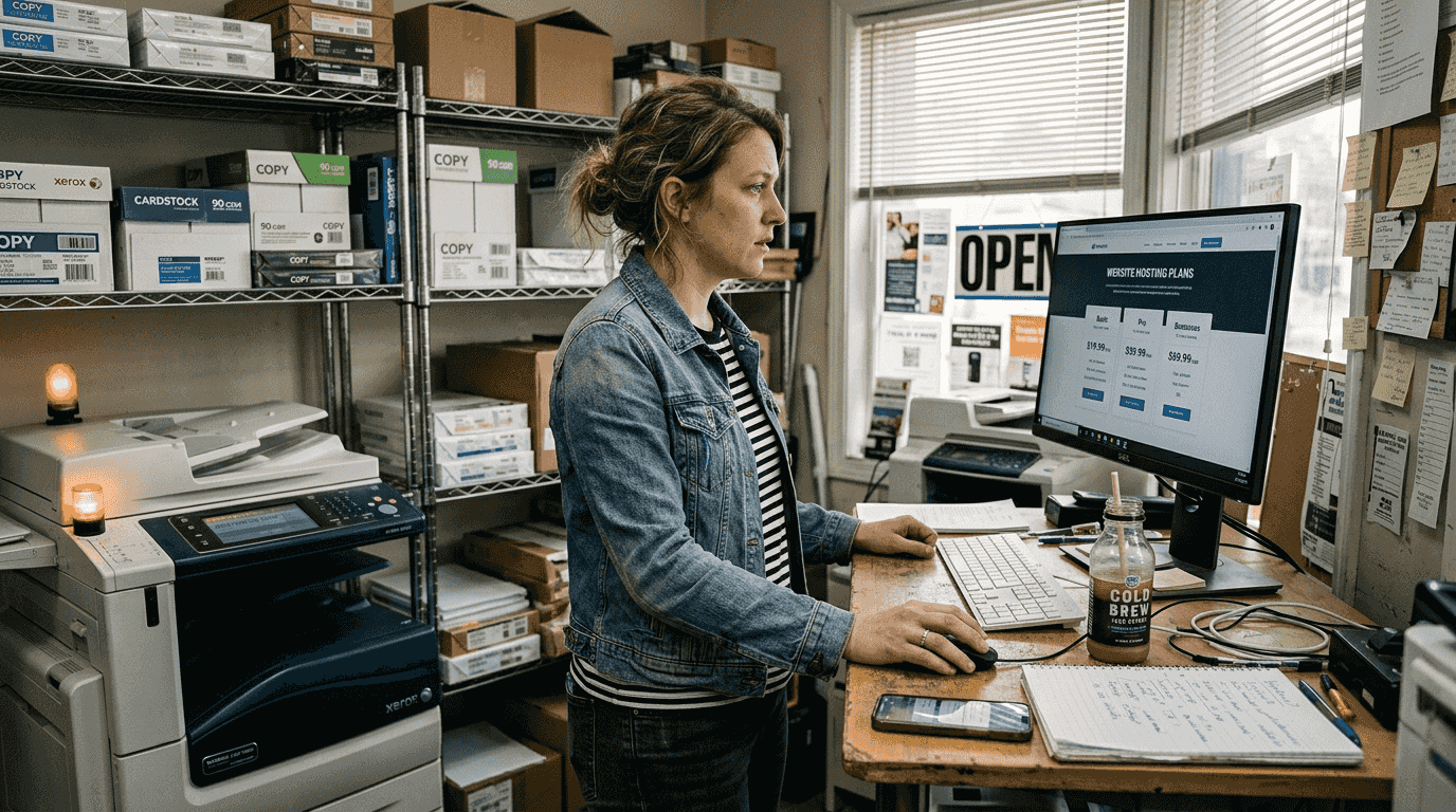 Business owner choosing website hosting plan