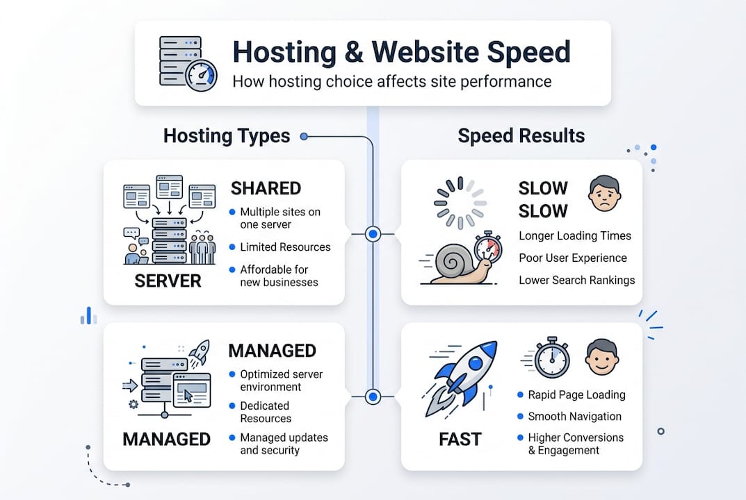 Infographic comparing hosting types and speed